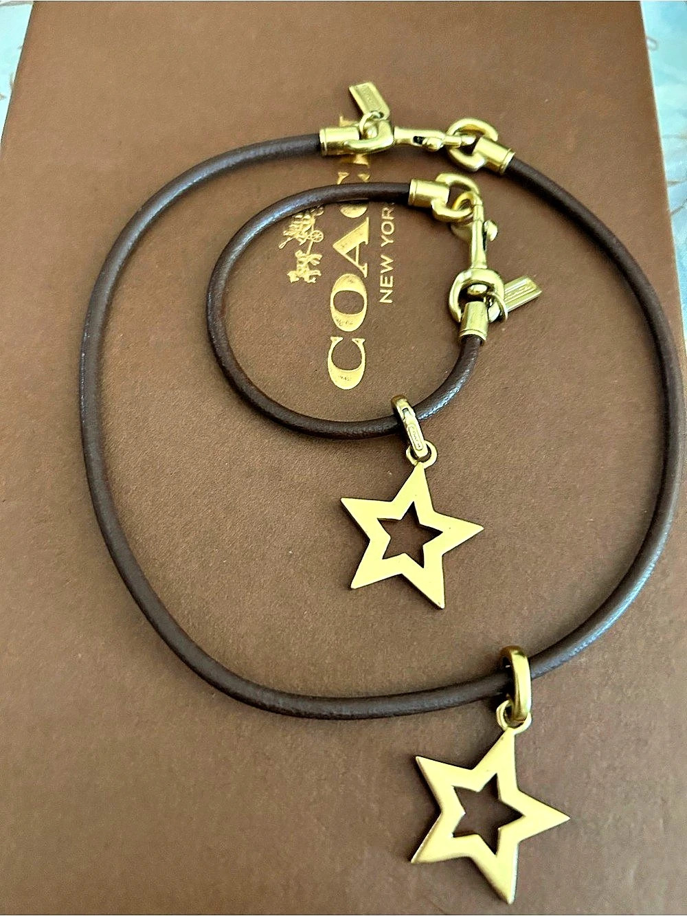 COACH Star Pendant Necklace Set in Leather & Brass